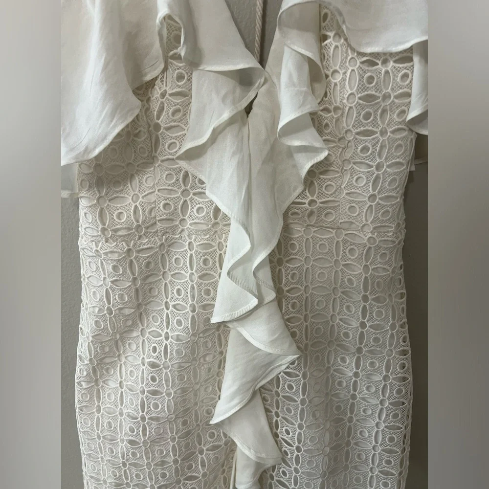 The Jetset Diaries Calloway Lace Ruffle Mini Dress White XS Halter EUC
